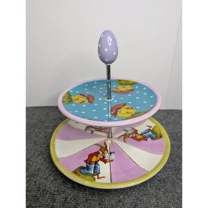 Retired DEPT 56 Alice In‎ Wonderland Bunny Rabbit 2 Tier Tidbit Serving Dish